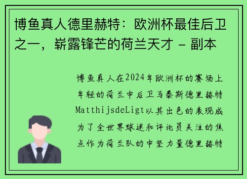 博鱼真人德里赫特：欧洲杯最佳后卫之一，崭露锋芒的荷兰天才 - 副本